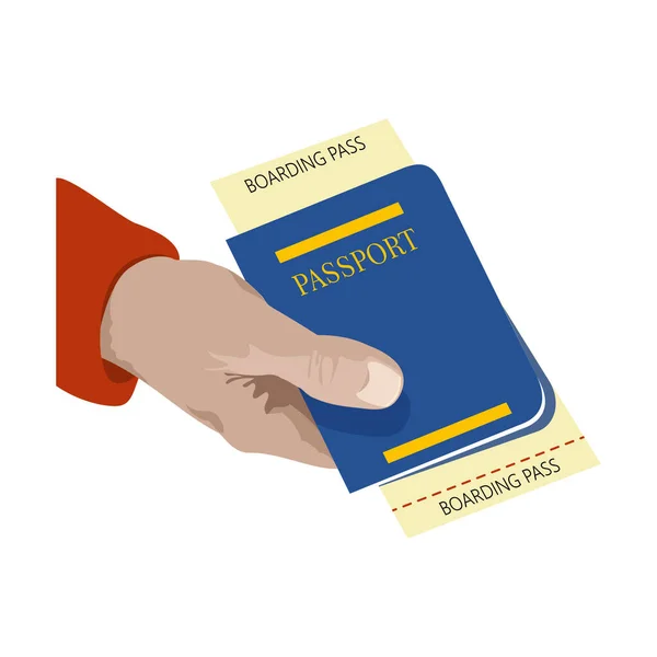 Ferme Homme Tenant Dans Main Passeport Billet Avion Symbole Voyage — Image vectorielle