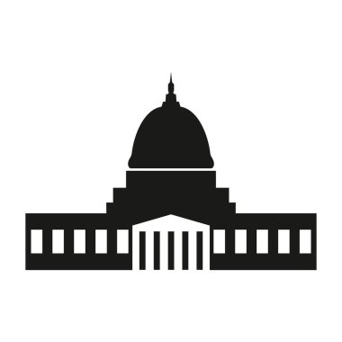 Uzun sütunlu Washington başkenti siyah monokrom silueti izole edilmiş. Eski dünyanın ünlü mimari cazibesi mermer vektörden inşa edilmiştir.