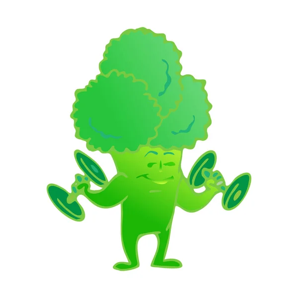 Cute Broccoli Cartoon Character Posing Demonstrating Its Muscles Healthy Food — Stock Vector