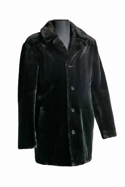 Black Men Fur Coat — Stock Photo, Image