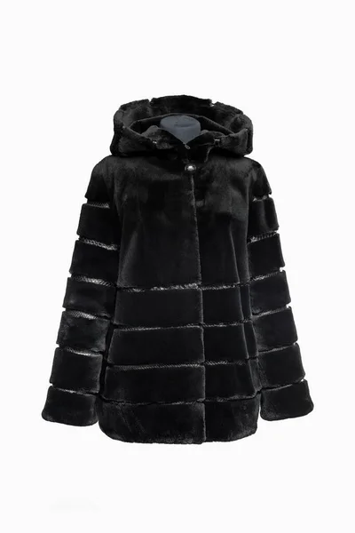 黒の女性の毛皮のコート — ストック写真