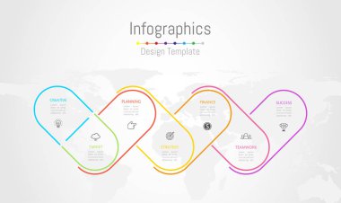 Infographic tasarım öğeleri iş verilerinizi 7 seçenekleri, parçalar, adımları, zaman çizelgeleri veya işlemleri ile için. Nasa, vektör çizim bir şekilde döşenmiş bu görüntü Dünya Haritası.