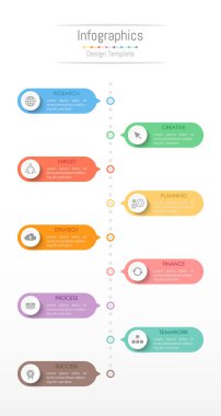 Infographic tasarım öğeleri iş verilerinizi 9 seçenekleri, parçalar, adımları, zaman çizelgeleri veya işlemler ile için. Vektör çizim.