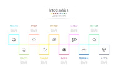 Infographic tasarım öğeleri iş verilerinizi 10 seçenekleri, parçalar, adımları, zaman çizelgeleri veya işlemler ile için. Vektör çizim.