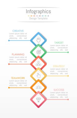 Infographic tasarım öğeleri iş verilerinizi 6 seçenekleri, parçalar, adımları, zaman çizelgeleri veya işlemler ile için. Vektör çizim.