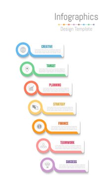 Infographic tasarım öğeleri iş verilerinizi 7 seçenekleri, parçalar, adımları, zaman çizelgeleri veya işlemleri ile için. Vektör çizim.