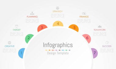 Infographic tasarım öğeleri iş verilerinizi 7 seçenekleri, parçalar, adımları, zaman çizelgeleri veya işlemleri ile için. Vektör çizim.