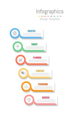 Infographic tasarım öğeleri iş verilerinizi 6 seçenekleri, parçalar, adımları, zaman çizelgeleri veya işlemler ile için. Vektör çizim.