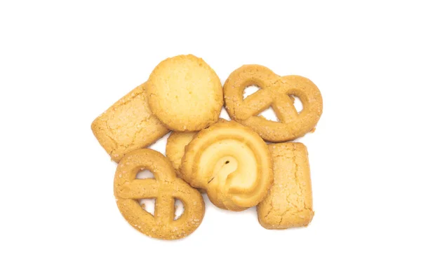 Bovenaanzicht Van Boter Cookies Witte Achtergrond — Stockfoto