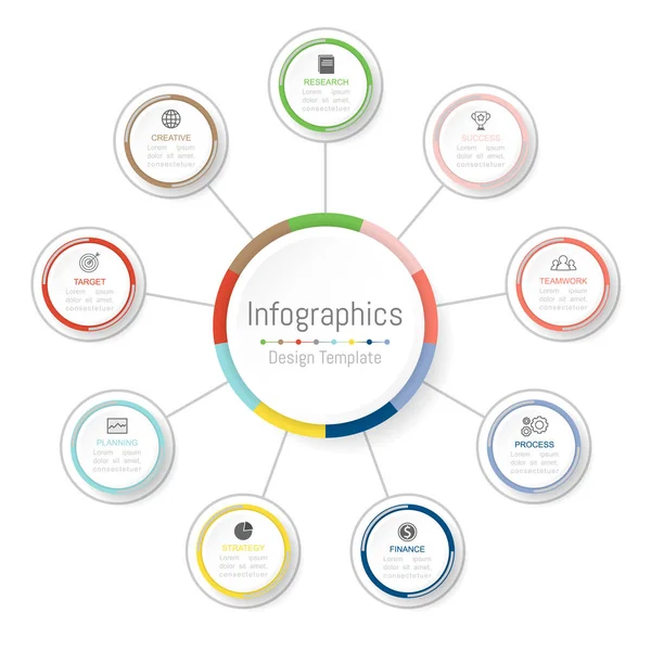 Infographic Designelementen Voor Bedrijfsgegevens Met Opties Onderdelen Stappen Tijdlijnen Processen — Stockvector