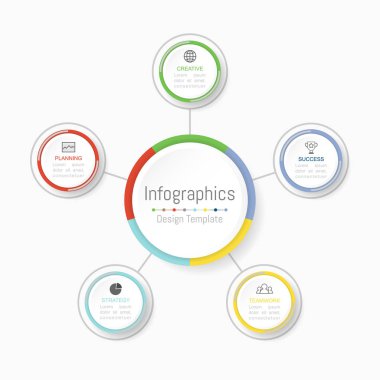 Infographic tasarım öğeleri iş verilerinizi 5 seçenekleri, parçalar, adımları, zaman çizelgeleri veya işlemler ile için. Vektör çizim.