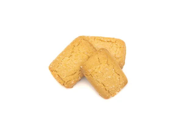 Bovenaanzicht Van Drie Boter Cookies Witte Achtergrond — Stockfoto