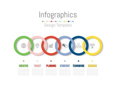 Infographic tasarım öğeleri iş verilerinizi 6 seçenekleri, parçalar, adımları, zaman çizelgeleri veya işlemler ile için. Vektör çizim.