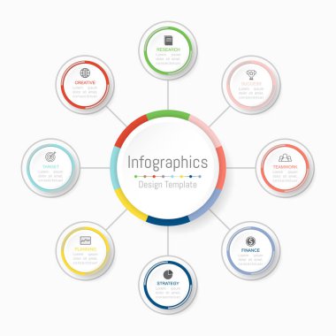 Infographic tasarım öğeleri iş verilerinizi 8 seçenekleri, parçalar, adımları, zaman çizelgeleri veya işlemler ile için. Vektör çizim.