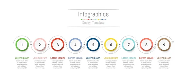 Infographic tasarım öğeleri iş verilerinizi 9 seçenekleri, parçalar, adımları, zaman çizelgeleri veya işlemler ile için. Vektör çizim.
