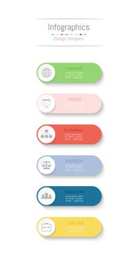 Infographic tasarım öğeleri iş verilerinizi 6 seçenekleri, parçalar, adımları, zaman çizelgeleri veya işlemler ile için. Vektör çizim.