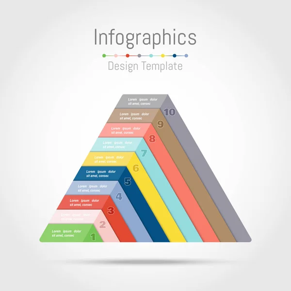 Elementos de diseño infográfico con forma de triángulo para sus datos empresariales con 10 opciones, piezas, pasos, líneas de tiempo o procesos. Vector — Vector de stock