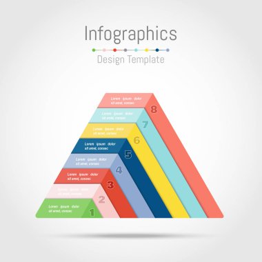 8 seçenekli infografik tasarım öğeleri üçgen şekil.
