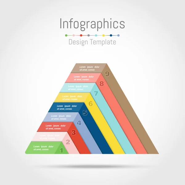 Elementos de diseño infográfico con forma de triángulo para su negocio con 9 opciones . — Vector de stock