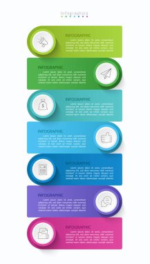 İş verileriniz için Infographic 7 seçenekleri tasarım elemanları. Vektör İllüstrasyonu.
