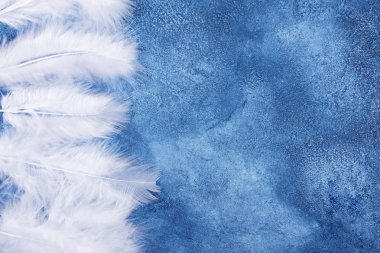 Mavi mermer arka plan üzerinde beyaz tüyler
