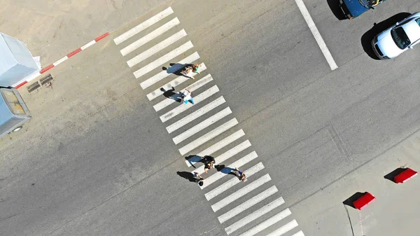 Pedestrian crosswalk aerial view from above