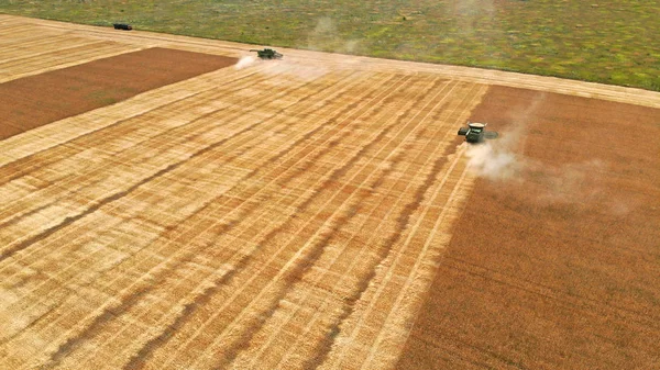 Antenne Mähdrescher Auf Einem Feld Hintergrund Der Weizenernte — Stockfoto