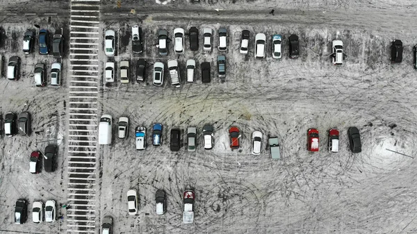 Antenn Parkeringsplats Nära Övergångsstället Vintersäsongen — Stockfoto
