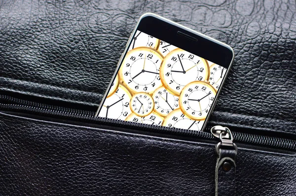Falta Concepto Tiempo Teléfono Inteligente Con Relojes Pantalla Mira Hacia — Foto de Stock