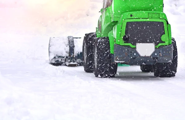 Tracteur Chasse Neige Fonctionnant Après Une Tempête Neige Équipement Déneigement — Photo