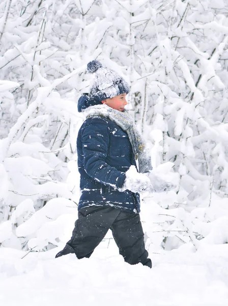 Küçük çocuk Karda oynuyor 