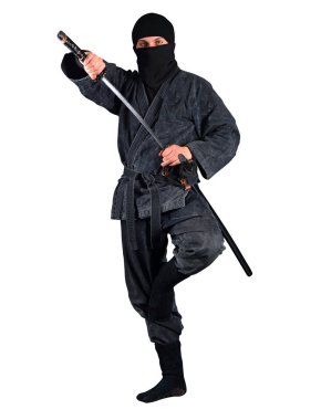 Ninja samurai beyaz izole katana ile
