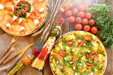 İtalyan Pizza mutfağı düz yatıyordu, üst görünüm
