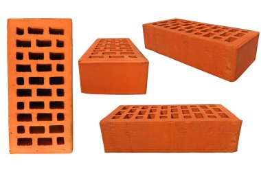 Kırmızı tuğla farklı açılarda beyaz izole set