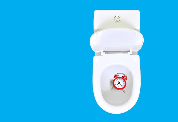 Waste Your Time Advice Alarm Clock Toilet Bowl Wasting Time — Stock Photo, Image