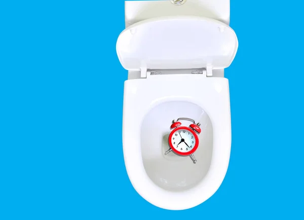 Waste Your Time Advice Alarm Clock Toilet Bowl Wasting Time — Stock Photo, Image