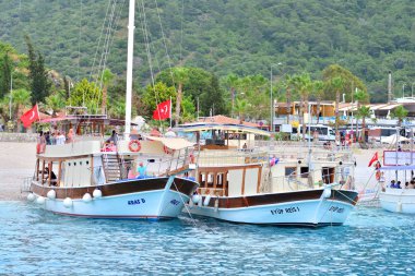 Ölüdeniz, Türkiye-23 Mayıs 2019: turistler ile tekne turu. Ölüdeniz Tatil, Türkiye.