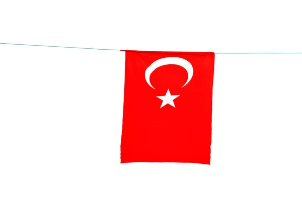 Bandeira Turquia Corda Isolada Branco — Fotografia de Stock