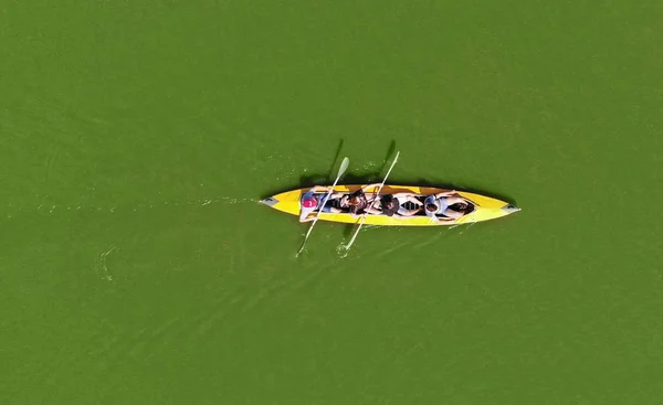 Kayaking Top View Kayak Rowing Aerial View Drone — Stock Photo, Image