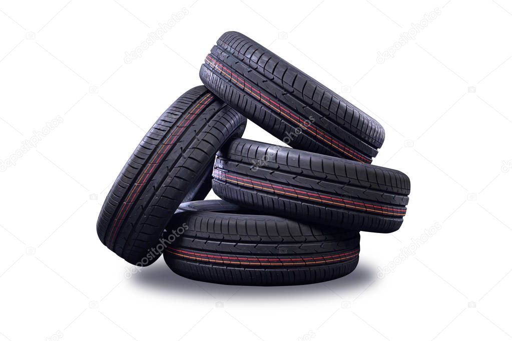 New tires pile isolated on white