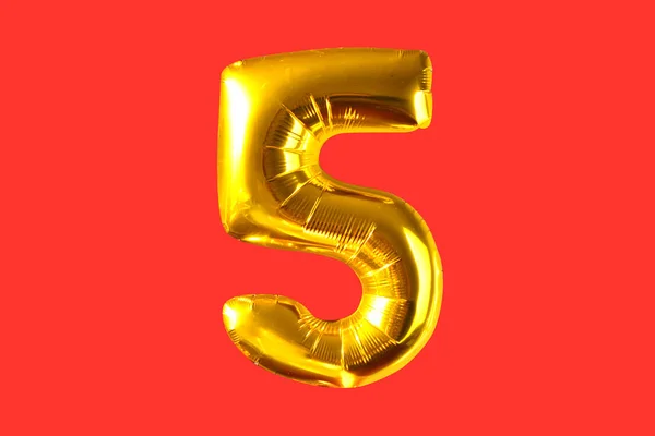 Número Cinco Balões Hélio Dourado Isolados Para Seu Design — Fotografia de Stock