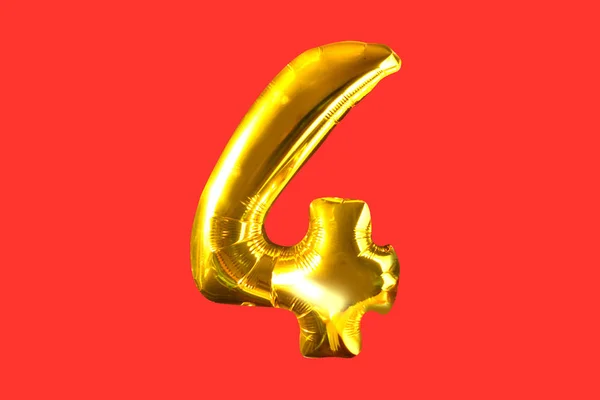 Número Quatro Balões Hélio Dourado Isolados Para Seu Design — Fotografia de Stock
