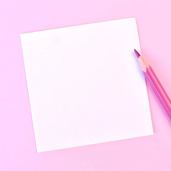 Empty White Paper Pink Pencil Pink Background Mockup Your Design — 스톡 사진