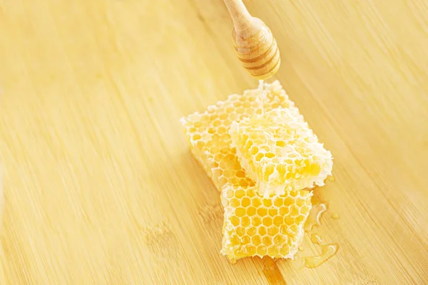 Honey Comb Close Wooden Background — Stock Photo, Image