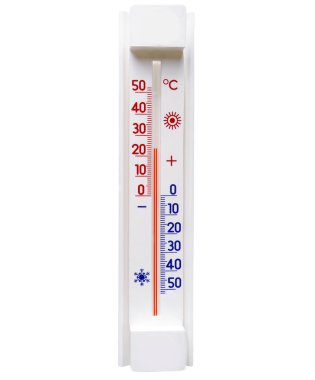 Hava sıcaklığını ölçmek için basit bir termometre. Beyazda izole edilmiş. 