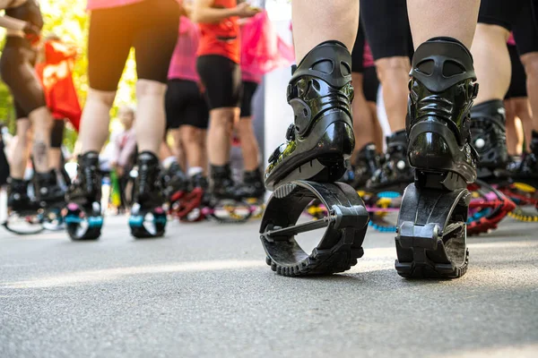 Legs Kangoo Boots Close Fresh Air Outdoor Aerobic Training — Stock Photo, Image