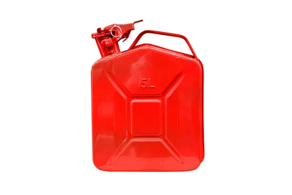 白色で隔離された赤い金属製のキャニスター 燃料又は運動油を保持するための五リットル容器 — ストック写真