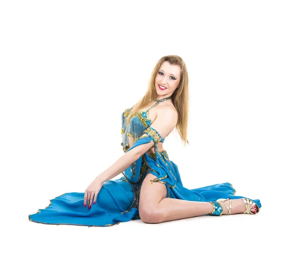 Attractive Girl Dancing Belly Dancer Isolated White Background — Stock Photo, Image