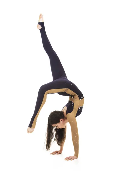 Aplikace Acrobat Provede Gymnastika Izolované Obraz Bílém Pozadí Mladá Cirkusu — Stock fotografie