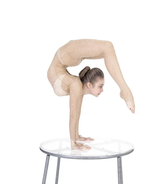 Acrobat Fait Des Exercices Gymnastique Jeune Femme Sportive Costume Avec — Photo